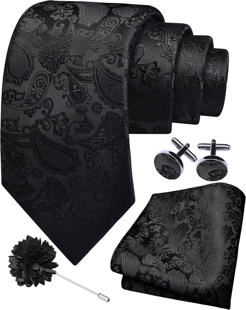 GUSLESON 3.15"（8cm） Mens Paisley Tie and Lapel Pin Necktie Hankerchief Cufflinks Set for Men - Image 1
